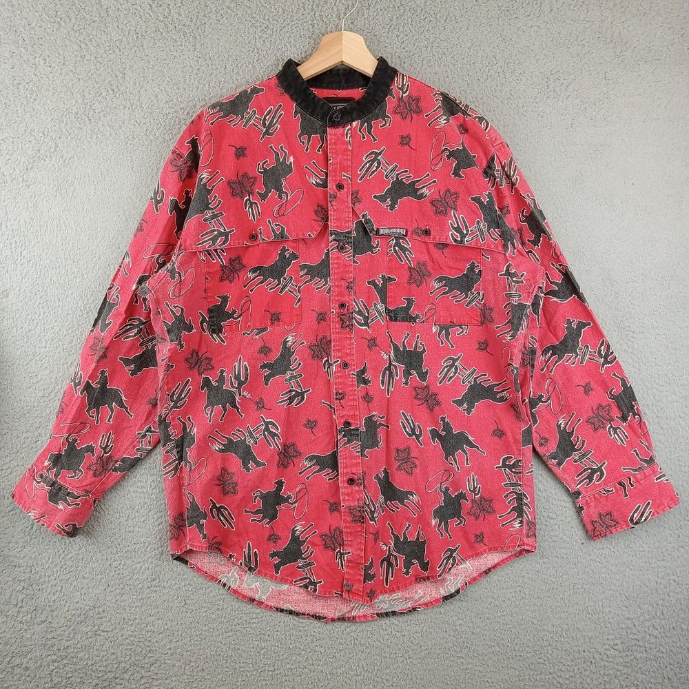 Vintage Roughrider by Circle T All Over Print Western Button Down Men’s‎ Shirt L